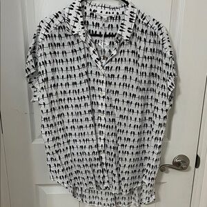 Jane and Delancey White Button-Down Shirt with Black Bird Print